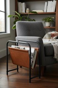 Resim baresmu Alpa Deri Kumaşlı Dergilik, Kitaplık – Metal Çerçeveli Modern Gazetelik / Organizer 