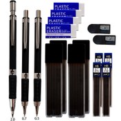 Resim 17 parça Makine Kalem Seti 0.5, 0.7, 2.0mm, Siyah Kalem Yedekleri Silgi ile, Çizim ve Boyama Araçları için. Okul Sanat Öğrenci Malzemeleri Hediye, Sanat Malzemeleri | Profesyonel Sınıf Kalem | Dayanıklı Yapı, Kalem Tutucu 