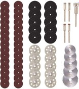 Resim Suofeng 60 Parça Kesici Disk Seti: 30 Mini Reçine Disk, 10 Reçine Disk, 10 Elmas Kesici Tekerlek, 5 Hss Ahşap Testere Blades Ve 5 Mandrel 3.0/3.17mm 