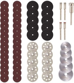 Resim Suofeng 60 Parça Kesici Disk Seti: 30 Mini Reçine Disk, 10 Reçine Disk, 10 Elmas Kesici Tekerlek, 5 Hss Ahşap Testere Blades Ve 5 Mandrel 3.0/3.17mm 