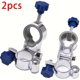 Resim 2'li Paket Alüminyum Balıkçılık Şemsiye Kelepçe Bağlantı Elemanları - 180° Ayarlanabilir Döner Tasarım, Kolay Araçsız Takma/Ayırma için Güvenli Vidalı Kilitli Dayanıklı Hafif Mavi Kelepçeler, Açık Hava Balıkçılık Ekipmanı Aksesuarları, Sağlam Yapı 