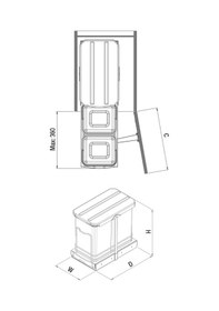 Resim Starax S-2392 Teleskopik Raylı Plastik Gövde Çöp Kovası 12+12 Lt 