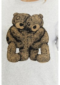 Resim Gidia Kadife Ayıcıklar Desenli Gri Melanj Yumuşak Dokulu Regular Fit Bisiklet Yaka Kadın Sweatshirt Grimelanj 