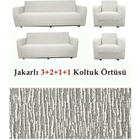 Resim StarMall Jakarlı Çubuk, Düz Desen 3 2 1 1 Lastikli Koltuk, Kanepe, Çekyat Örtüsü, Kılıfı Esnekli Taş Gri 