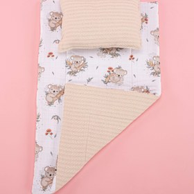 Resim Alt Açma Matı ve Yastık - Çift Taraflı - Krem Örgü - Koala 