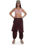 Resim Hint Otantik Yıkamalı Taşlanmış Kapaklı Şalvar Pantolon Bordo 