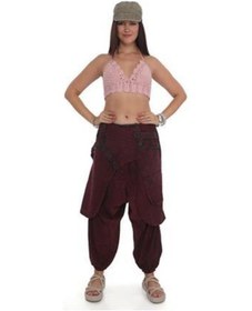 Resim Hint Otantik Yıkamalı Taşlanmış Kapaklı Şalvar Pantolon Bordo 