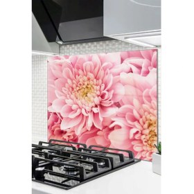 Resim Cam Ocak Arkası Koruyucu Ankastre Arkası Koruyucu | Pembe Çiçek 