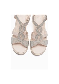 Resim Luvishoes Dolen Ekru Hakiki Deri Kadın Taşlı Kalın Topuk Sandalet 