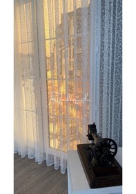 Resim Tül Perde Örme Kumaş Bulut Desen 4176 Ekru 