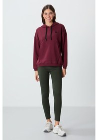 Resim Tommy Life Erguvan Kompakt Pamuklu Kalın Pürüzsüz Dokulu Kapüşonlu Oversize Fit Kadın Sweatshirt - 97291 Mor 