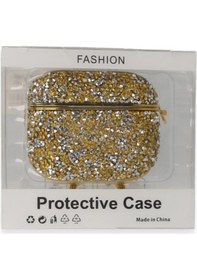 Resim Apple Uyumlu AirPods Pro 2 2.nesil Mira Taşlı Kılıf - Gold Düz Renkli 