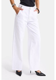 Resim Itsbasic Kadın Beyaz 5s6-2 Wide Leg Kemer Detaylı Denim Jean 