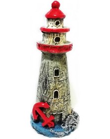 Resim Çapalı Deniz Feneri Akvaryum Dekoru 20 CM Kırmızı 