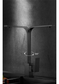 Resim Mat Siyah Kuğu Kare Mutfak Eviye Bataryası Siyah 