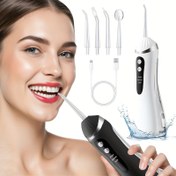 Resim Taşınabilir Su Flosser 4 Nozul ile - USB Şarj Edilebilir, Diş ve Dudağı Derin Temizleyen Ağız İrrigatörü, Ev ve Seyahat için İdeal, Sevgililer Günü veya Tatil Hediyesi için Mükemmel Babalar Günü, Anneler Günü Hediyesi 
