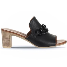 Resim Bueno Shoes Siyah Khv-Bej Deri Kadın Topuklu Terlik 