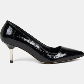 Resim Desa Kadın Siyah Kroko Baskılı Sivri Burunlu Deri Stiletto 