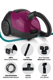 Resim GoldMaster Titiz Mor Yıkanabilir Toz Torbalı 2,5 Litre Kapasiteli 5 Yıl Garantili Elektrikli Süpürge 