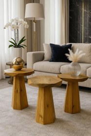 Resim Simillo Home&Living Tütün Renk Modern Ahşap Mantar Sehpa – 3’lü Zigon Fiskos Takımı 