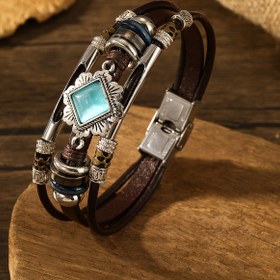 Resim 1 adet Bohem Vintage Tarzı Çok Katmanlı Deri Bileklik, Turkuaz Kakmalı, Günlük ve Tatil Takısı için Moda Mücevher, İdeal Doğum Günü Hediyesi 