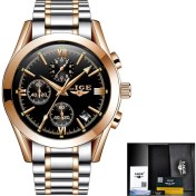 Resim Hanyang Altın Siyah Lıge Saatler Erkekler Için Üst Marka Lüks Kronograf Aydınlık Kuvars Izle Moda Iş Su Geçirmez Paslanmaz Çelik Kol Saati (Yurt Dışından) 