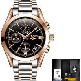 Resim Hanyang Altın Siyah Lıge Saatler Erkekler Için Üst Marka Lüks Kronograf Aydınlık Kuvars Izle Moda Iş Su Geçirmez Paslanmaz Çelik Kol Saati (Yurt Dışından) 