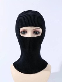 Resim Kışlık Kar Maske Dokuma Triko Bere - Siyah 