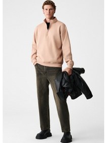 Resim Grimelange Baxter Erkek Dik Yakalı Fermuarlı Relaxed Vizon Sweatshirt Vizon 
