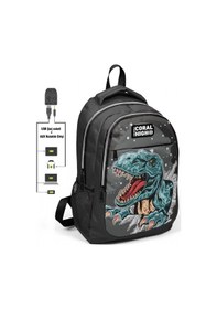 Resim Coral High Erkek Çocuk Dinazor Desenli 3'lü Çanta Takımı - Usb So 