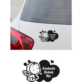 Resim Sevimli Arabada Bebek Var Yazısı Araba Oto Sticker Siyah Renk Etiket 