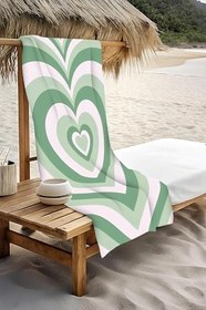 Resim Dijital Baskı Plaj Deniz Havlusu Kalpli Desen Peştamal HVL0194 