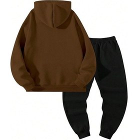 Resim Blessed Eşofman Takımı Sweatshirt Jogger - Kahverengi Siyah Baskılı Şardonlu Kapüşonlu Kahverengi Siyah 