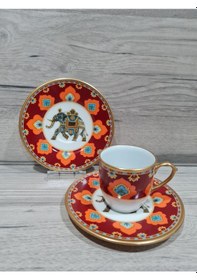 Resim Fermato 4 Parça 2 Kişilik Porselen Türk Kahvesi Fincan Takımı Elefante Serisi Renkli 