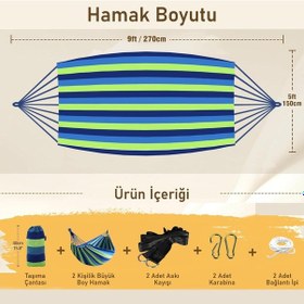 Resim Valkyrie Çift Kişilik Xl 260x150cm Kemerli Kolay Kurulabilir Kanvas Hamak Çantalı Mavi Mavi - Yeşil 