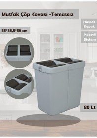 Resim Çöp Kovası Bas Çek Mutfak Banyo Çöp Kutusu Gri 80 Litre Gri 