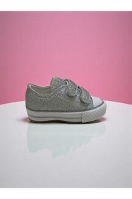 Resim ALPELLİByAlp Gümüş Simli Çocuk Converse, Cırtlı Ortopedik Taban Işıklı Kız Çocuk Spor Ayakkabısı 