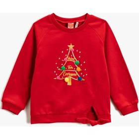 Resim Koton Sweatshirt Yılbaşı Temalı Ponpon Detaylı Simli Bisiklet Yaka Kırmızı 3wmg10180ak 3WMG10180AK401 Kırmızı 