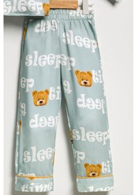 Resim Çocuk Unisex Önü Düğmeli Mavi Ayıcık Sleep Desenli 2'li Alt Üst Pijama Takımı 001 