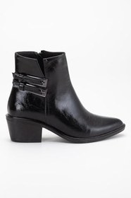 Resim Kadın Topuklu Bot Siyah Rugan Sivri Vestern Toaklı 