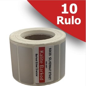 Resim Kalite Barkod 50X20 Silvermat Etiket | 10 Rulo Metalize Demirbaş Etiketi 