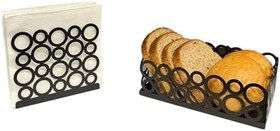 Resim Siyah Renk 2'li Set Ekmek Sepeti ve Peçetelik 