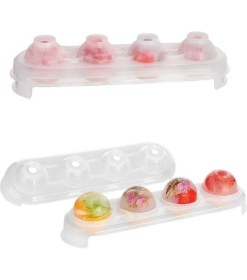 Resim Silikon Tabanlı 4 Bölmeli Şeffaf Buz Kalıbı Yuvarlak Buzluk 