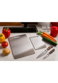 Resim 2 Adet Paslanmaz Çelik Metal Kesme Doğrama Tahtası 