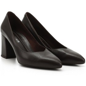 Resim Gönderi R Kahve Antik Sivri Burun Yüksek Kalın Topuklu Hakiki Deri Ayakkabı Kahve 