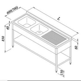 Resim Öztiryakiler Evyeli Tezgahı 2G/1D Sağ 3 Perdeli Taban Raflı 180x70 CM 