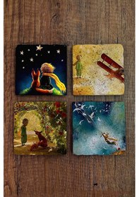 Resim Taş Bardak Altlığı Küçük Prens Baskılı Baskılı 4'lü Set - Stone Coasters Çok Renkli 