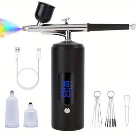Resim Çok Fonksiyonlu Püskürtme Tabancası Seti - Kompresörlü Taşınabilir Şarj Edilebilir El Tipi Airbrush, 0.3mm Nozul, Tırnak Sanatı ve Makyaj Uygulaması İçin Uygun, Aksesuarlar Dahil, Tırnak Püskürtme Tabancası, Airbrush Püskürtme Tabancası, Boya Püskürtme Tabancası, Hava Püskürtme Tabancası, DIY El Sanatları, Hafif Alet, Ergonomik Tutuş, Metal Yapı, Hassas Alet, El Sanatları Tutkunları, Profesyonel Boyacılar 