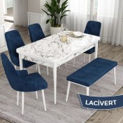 Resim Canisa Concept Eta Serisi 80 x 132 cm Açılabilir Mdf Mutfak Masa Takımı Beyaz Mermer Desen Masa 4 Sandalye ve 1 Bench 