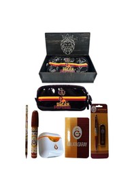 Resim Galatasaray Orjinal Lisanslı Beyaz Air Kalemtraş Ahşap Kutulu 6'lı Kırtasiye Seti Kırmızı - Siyah 